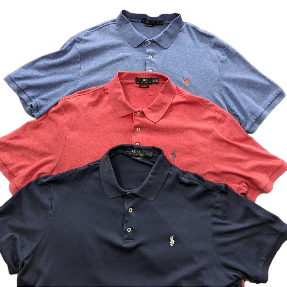 POLO RALPH LAUREN Shirt Men XL Golf Polo Solid Short Sleeve Cotton Lot Of 3